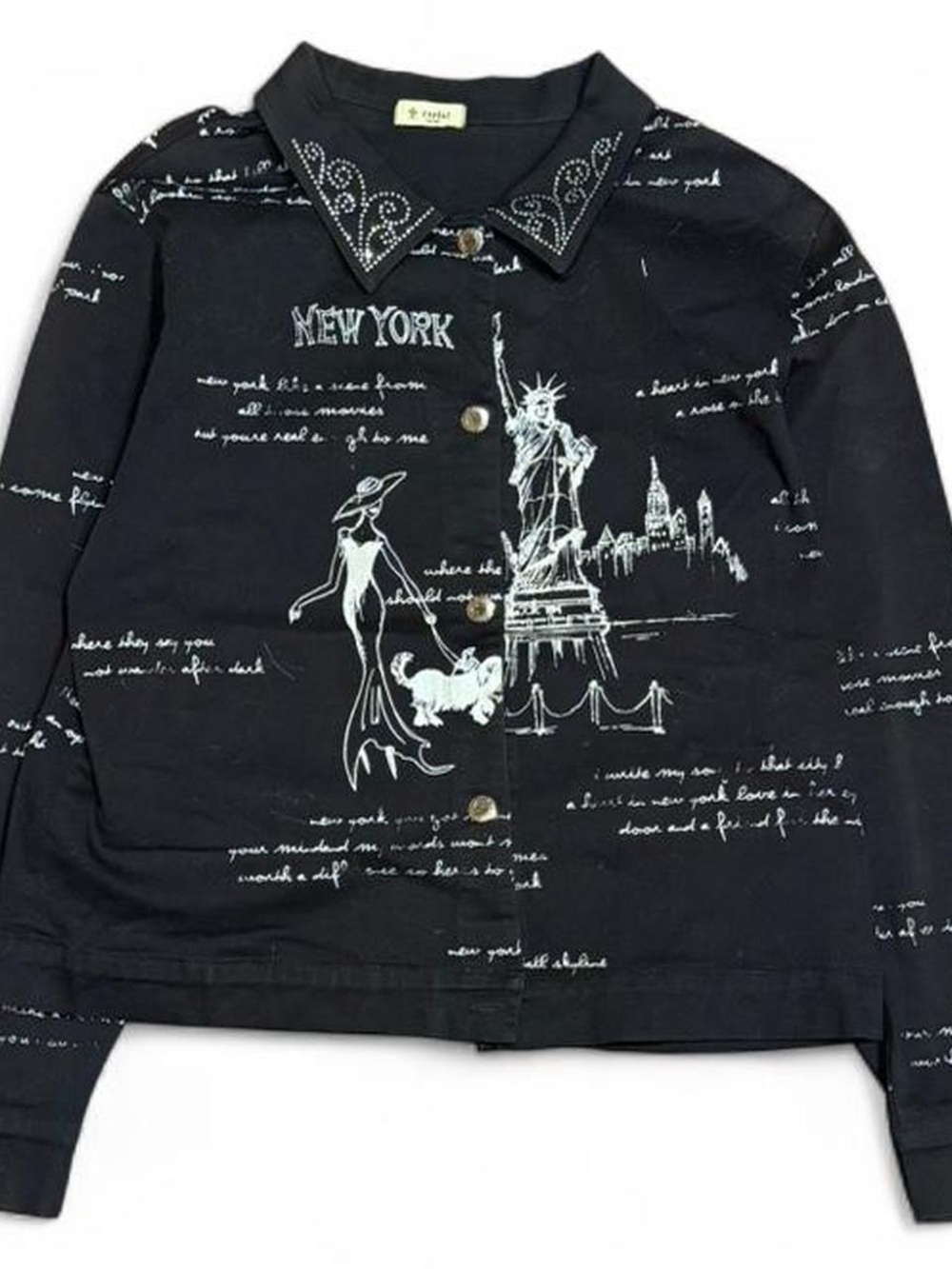 Y2K Cactus Western Bedazzled Poem Black Button Up Shirt Made in USA